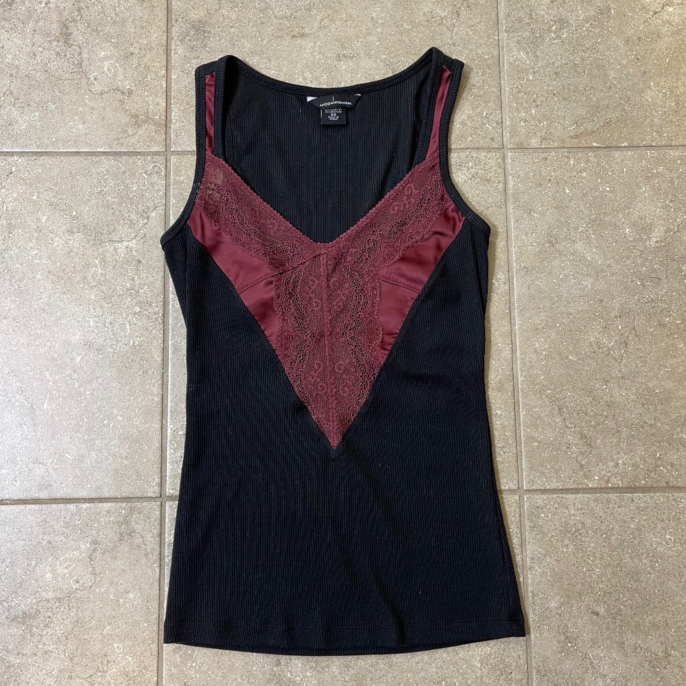Victoria’s Secret Black Cranberry Red Lace Satin Camisole Top